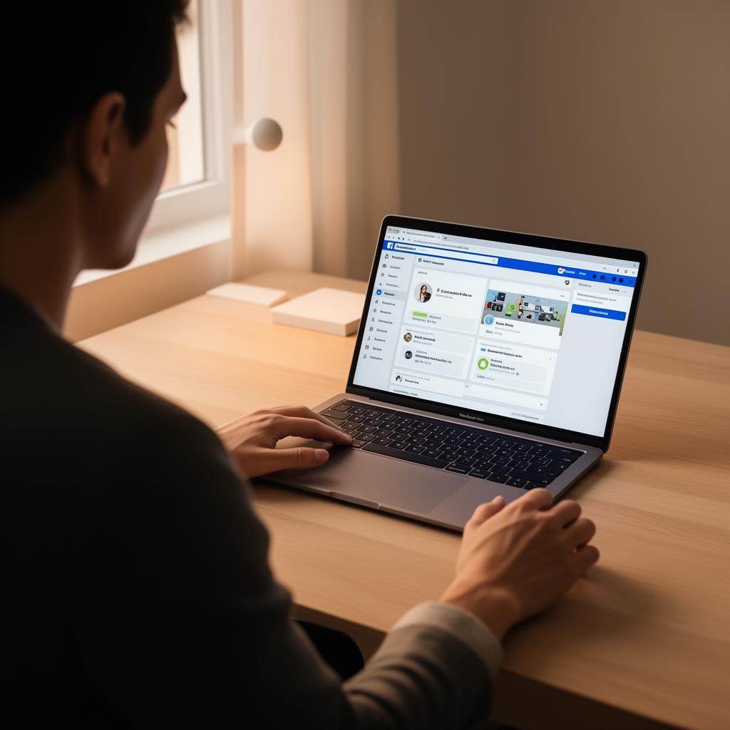 Person reviewing an ads dashboard on a laptop at a minimalist desk